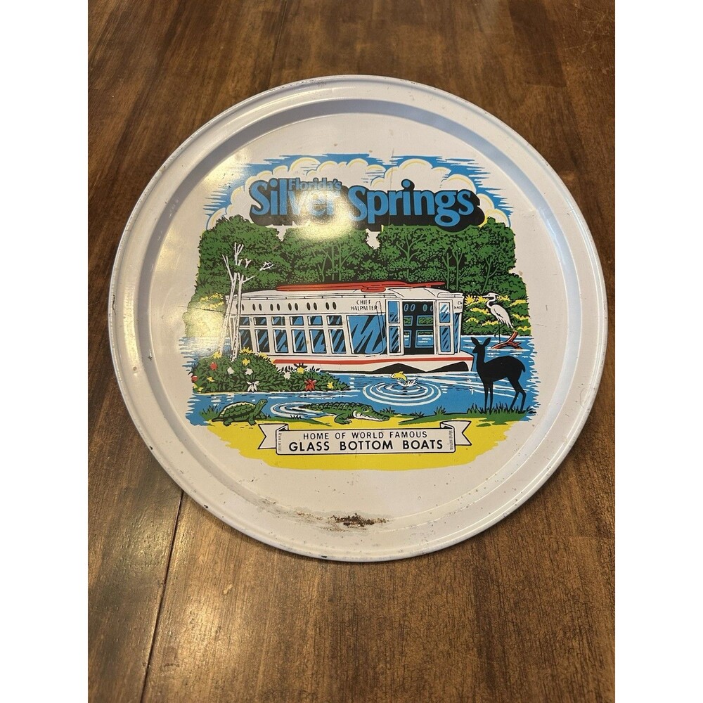 Vintage Silver Springs Florida Glass Bottom Boat Metal Souvenir Tray
